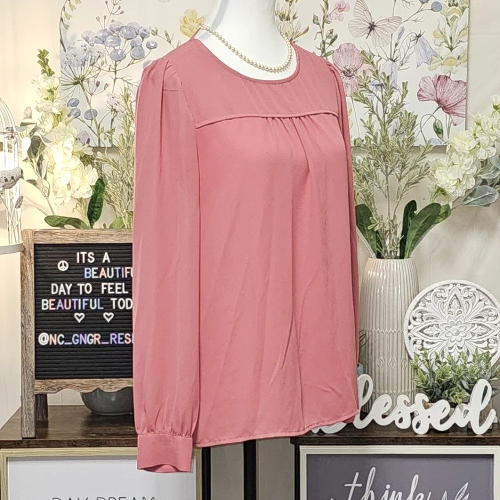 J. CREW SIZE XS BUTTON SLEEVE LOOSE FITTING CASUAL BLOUSE IN MAUVE\BLUSH PINK